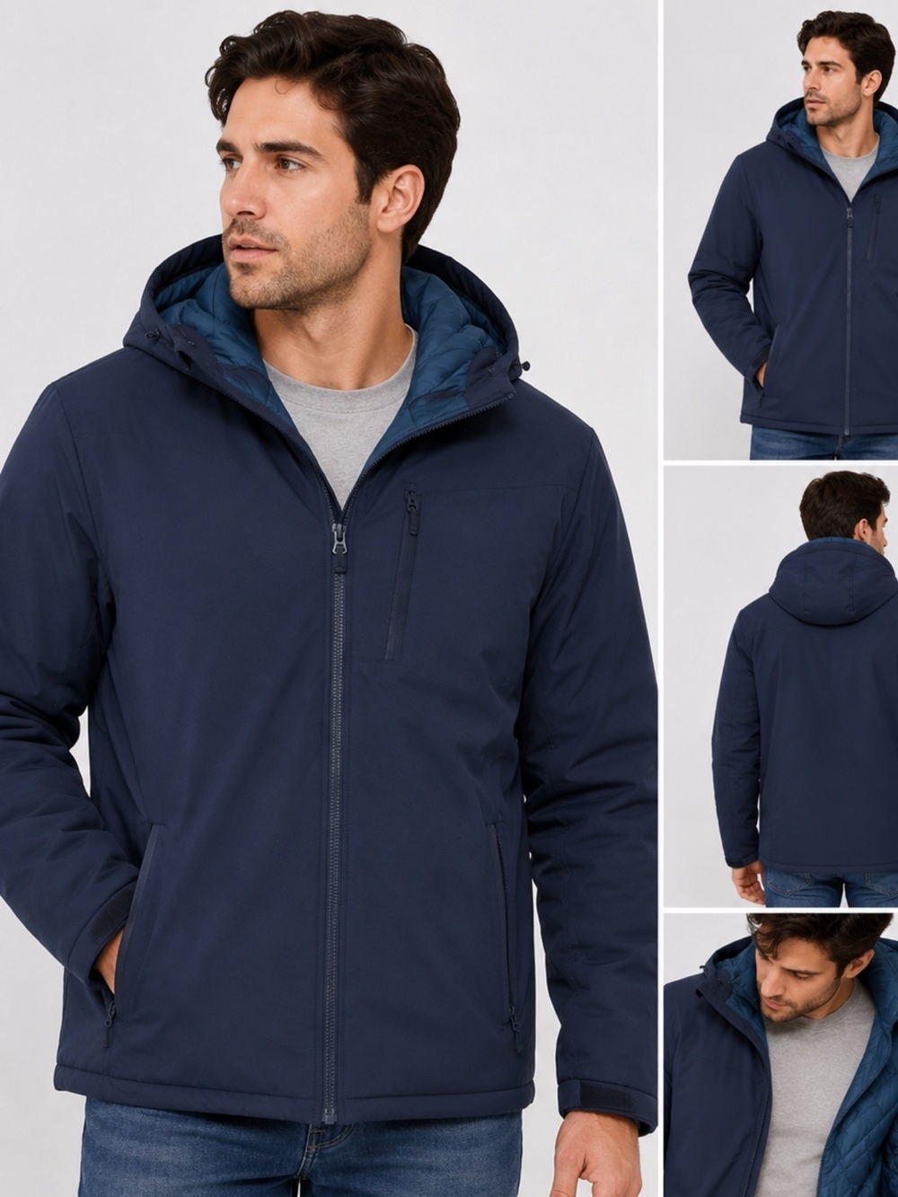 Champion Men’s Insulated Hooded Jacket Navy Blue Full Zip Water Resistant XL